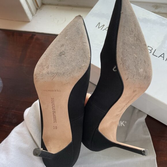 Manolo Blahnik 38 Black Heels Pumps Shoes Stiletto - Picture 3 of 6